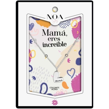 Colgante corazon Mama acero plateado - Mama Eres Increible