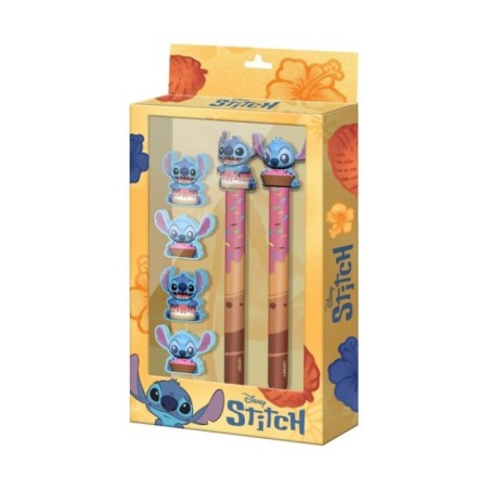 Blister Boligrafo + Lapiz + 4 gomas Stitch Disney