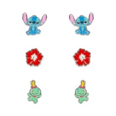 Set 3 Pares de pendientes Stitch Disney plata