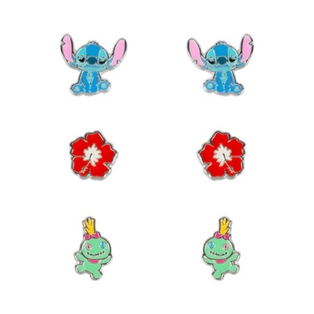 Set 3 Pares de pendientes Stitch Disney plata