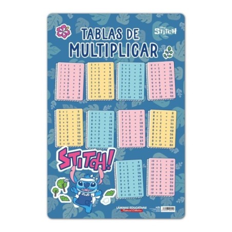 Lamina Educativa Tabla de Multiplicar Stitch Disney español