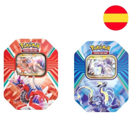 Lata juego cartas coleccionables Paldea Miraidon EX Koraidon EX Pokemon surtido español