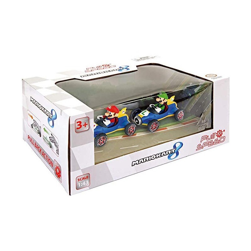 Set 2 coches Pull Speed Mario + Luigi Mario Kart 8