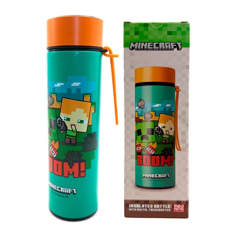 Botella acero inoxidable termo Minecraft termometro 450ml