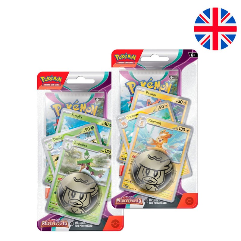 Blister juego cartas coleccionables Paldea Evoled Escarlata y Purpura 2 Pokemon ingles surtido