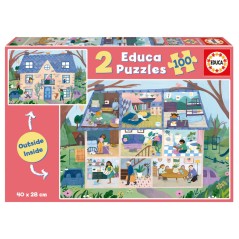 Puzzle Outside Inside Casa 2x100pzs