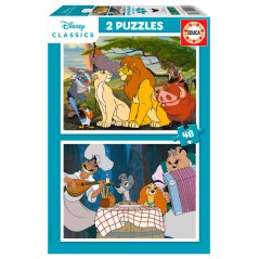 Puzzle El Rey Leon + La Dama y el Vagabundo Animals Disney 2x48pzs