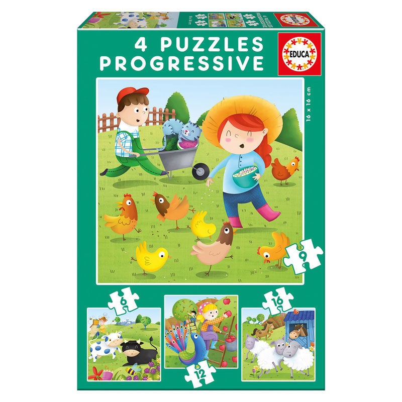 Puzzle Progresivo Animales de la Granja 6-9-12-16pzs