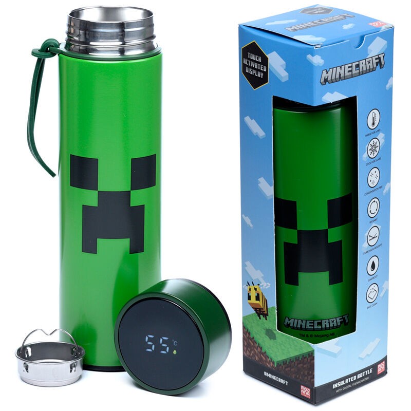 Botella acero inoxidable termo Minecraft termometro 450ml