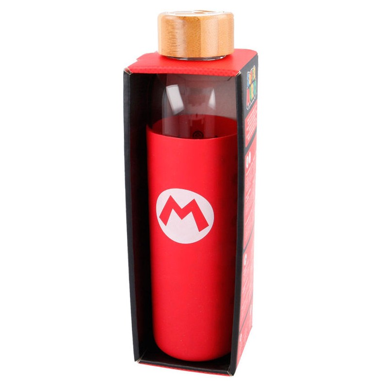 Botella cristal Super Mario Bros Nintendo funda silicona 585ml