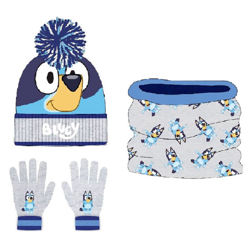 Conjunto gorro guantes braga cuello Bluey