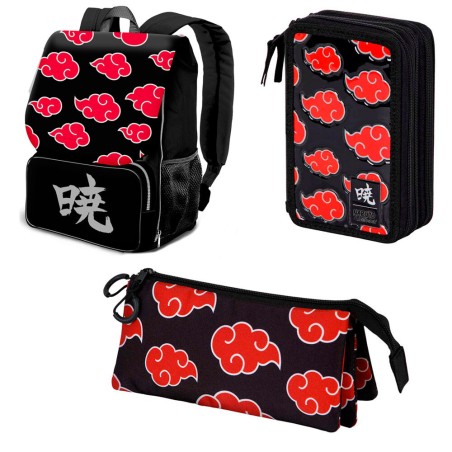 Mochila + portatodo triple + plumier completo triple Naruto Shippuden