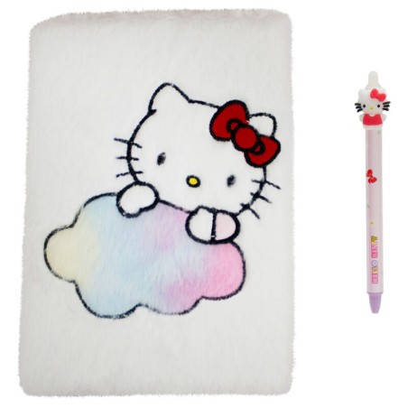 Set cuaderno peluche + boligrafo Hello Kitty