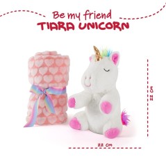 Peluche + Manta suave Unicornio Tiara 22cm